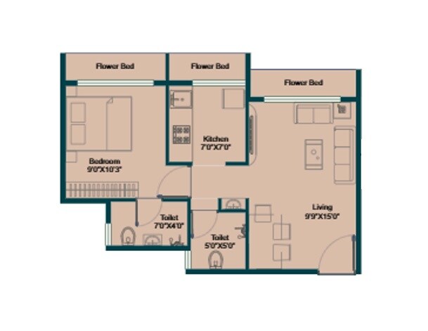 1 BHK 357 Sq. Ft. Apartment
