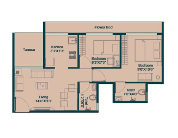 Floor plan of 2 BHK 374 Sq. Ft. Apartment in Shikhar The Orbis, Navi Mumbai