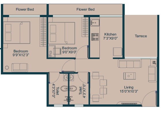 Floor plan of 2 BHK 448 Sq. Ft. Apartment in Shikhar The Orbis, Navi Mumbai
