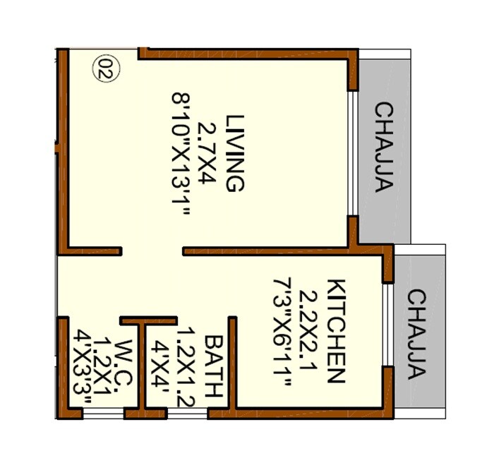 Floor plan of 195 Sq. Ft. Studio in Shiv Bhaveshwar Caasa, Navi Mumbai
