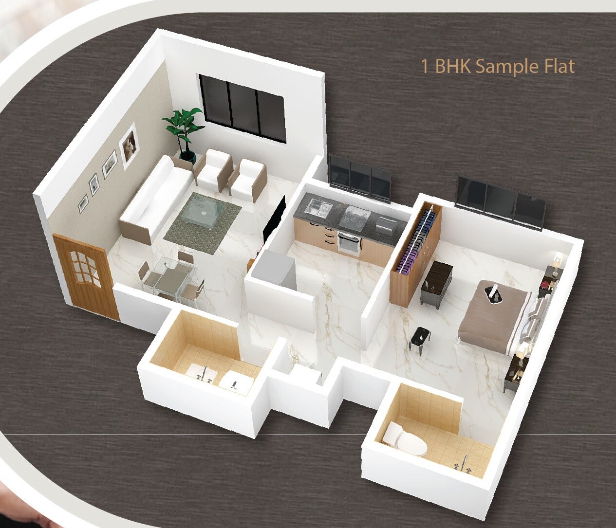 Floor plan of 1 BHK 344 Sq. Ft. Apartment in Shiv Residency Vichumbe, Navi Mumbai