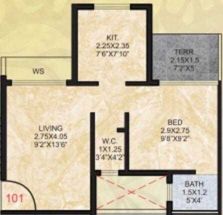 Floor plan of 1 BHK 450 Sq. Ft. Apartment in Shiv Sai Complex Chinchawali, Navi Mumbai
