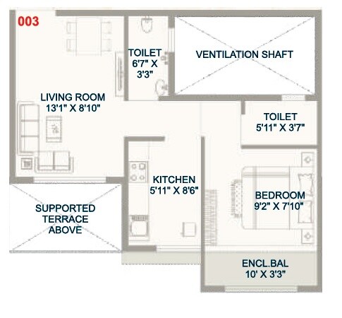 Floor plan of 1 BHK 326 Sq. Ft. Apartment in Shiv Shakti Complex Chikhale, Navi Mumbai