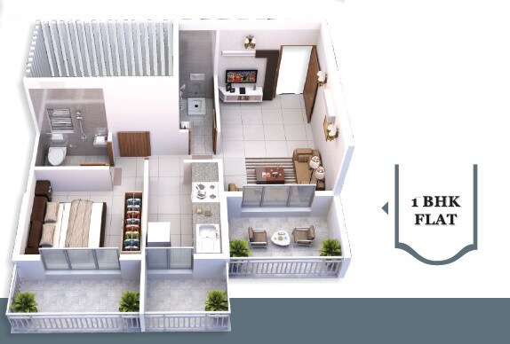 Floor plan of 1 BHK 362 Sq. Ft. Apartment in Shiv Shakti Complex Chikhale, Navi Mumbai
