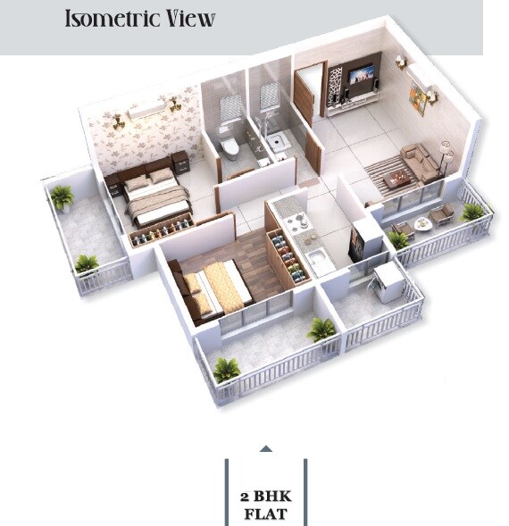 Floor plan of 2 BHK 414 Sq. Ft. Apartment in Shiv Shakti Complex Chikhale, Navi Mumbai