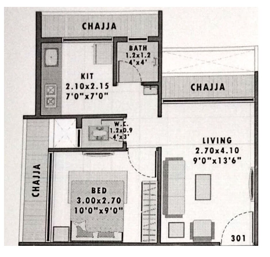 1 BHK 257 Sq. Ft. Apartment