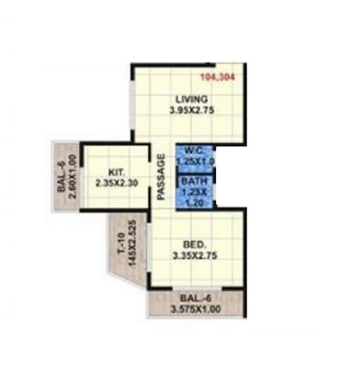 Floor plan of 1 BHK 294 Sq. Ft. Apartment in Shivam Complex Navi Mumbai, Navi Mumbai