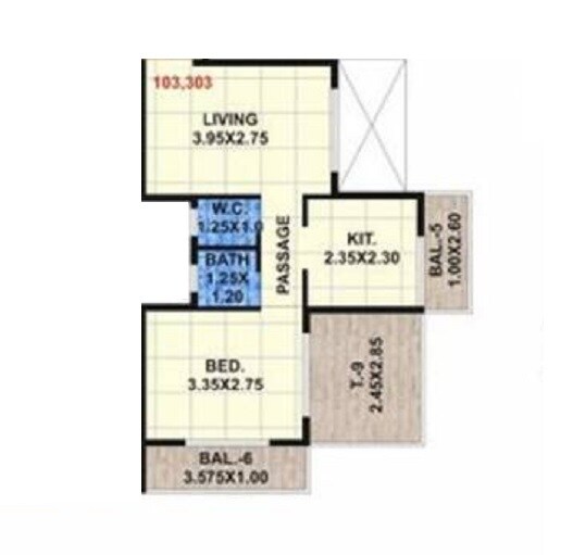 Floor plan of 1 BHK 371 Sq. Ft. Apartment in Shivam Complex Navi Mumbai, Navi Mumbai