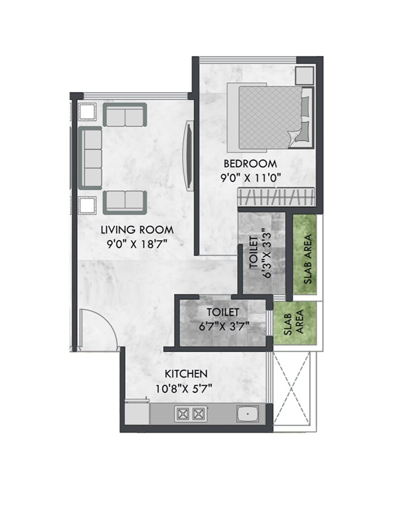 Floor plan of 1 BHK 380 Sq. Ft. Apartment in Shivesh Auram, Navi Mumbai