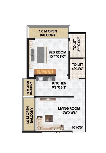 Floor plan of 1 BHK 400 Sq. Ft. Apartment in Shivesh Damodar, Navi Mumbai