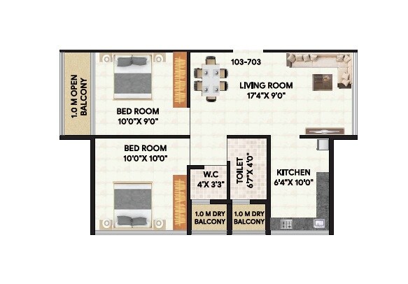 Floor plan of 2 BHK 600 Sq. Ft. Apartment in Shivesh Damodar, Navi Mumbai