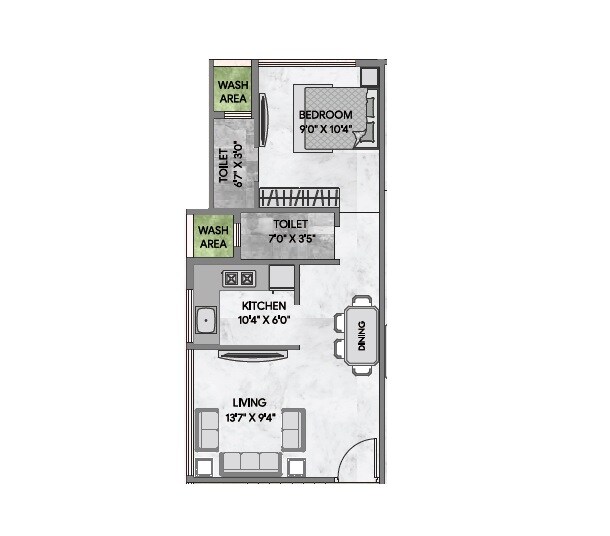 Floor plan of 1 BHK 303 Sq. Ft. Apartment in Shivesh Emerald, Navi Mumbai