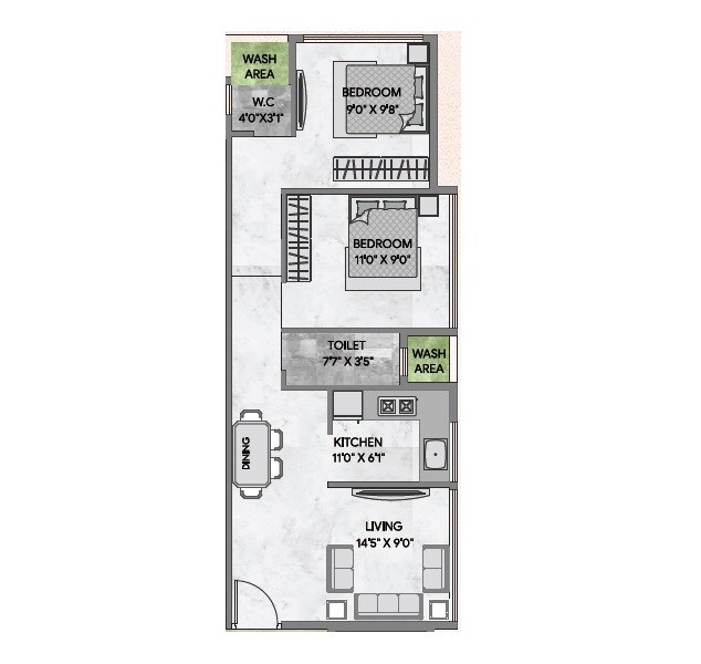 Floor plan of 2 BHK 427 Sq. Ft. Apartment in Shivesh Emerald, Navi Mumbai