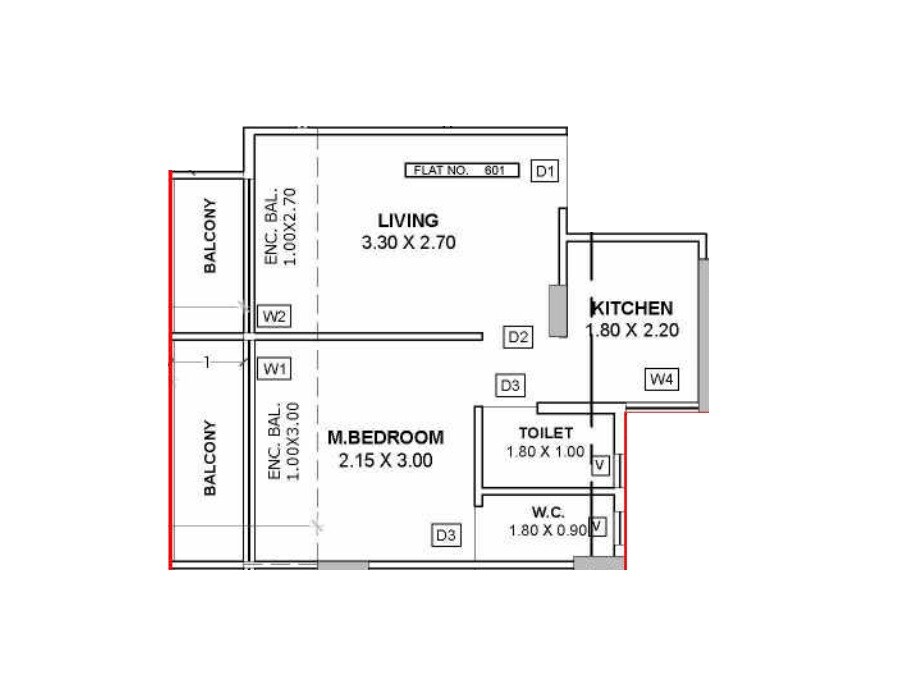 Floor plan of 1 BHK Apartment - 269 sq. ft. in Shivesh Mahavir, Navi Mumbai