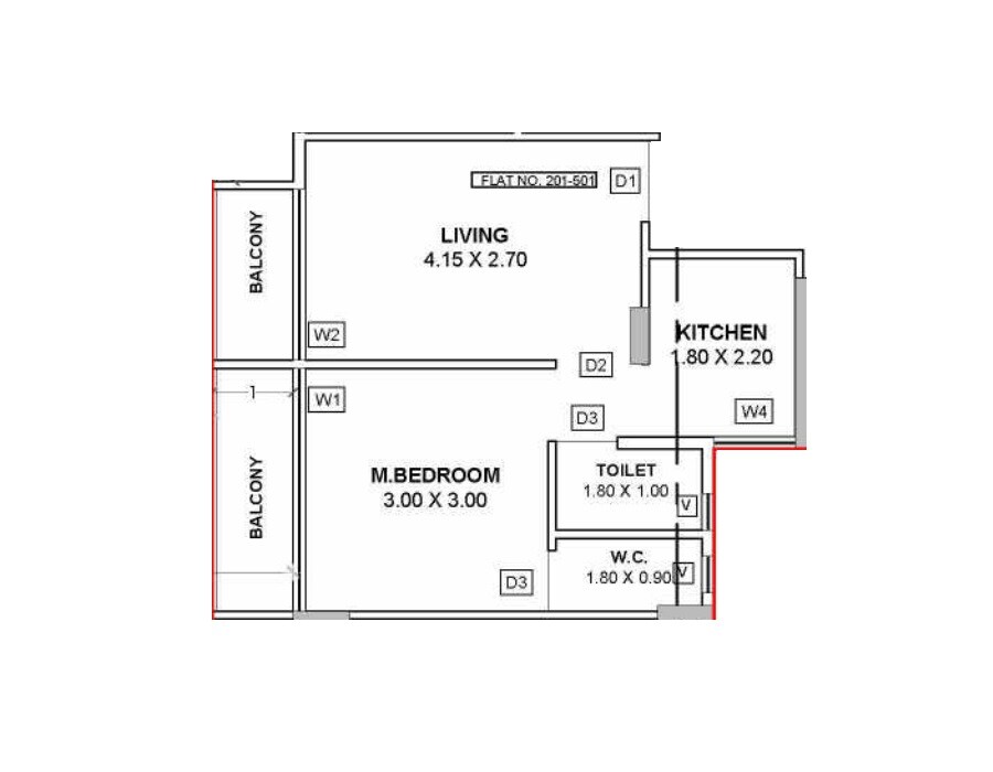 Floor plan of 1 BHK Apartment - 322 sq. ft. in Shivesh Mahavir, Navi Mumbai