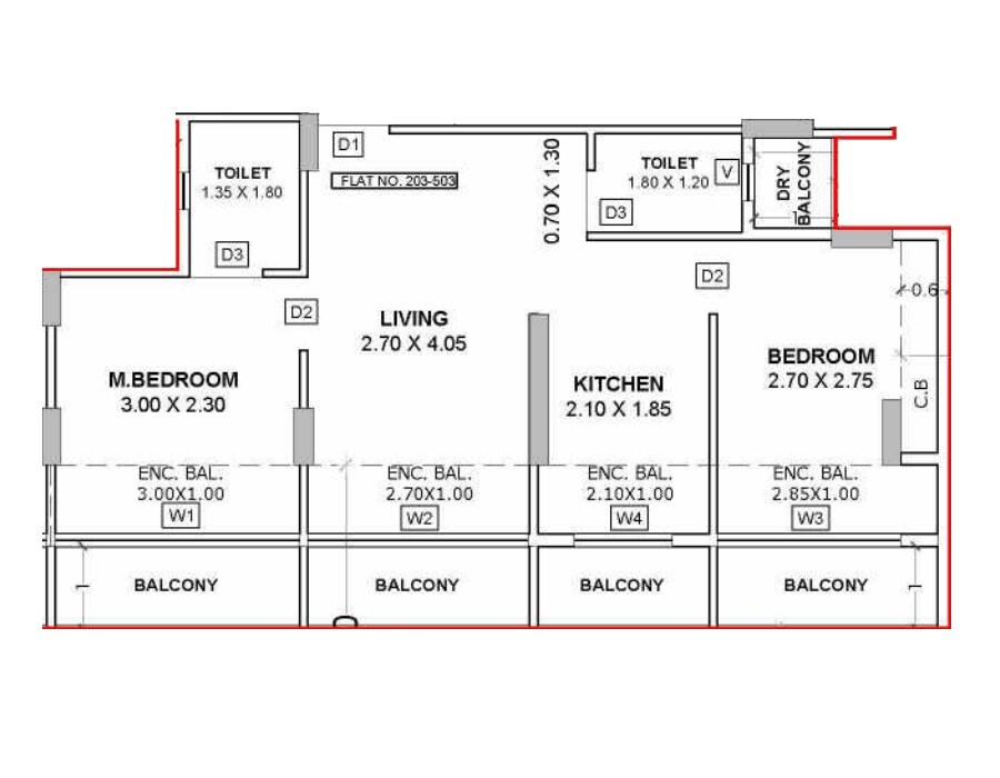 Floor plan of 2 BHK Apartment - 397 sq. ft. in Shivesh Mahavir, Navi Mumbai