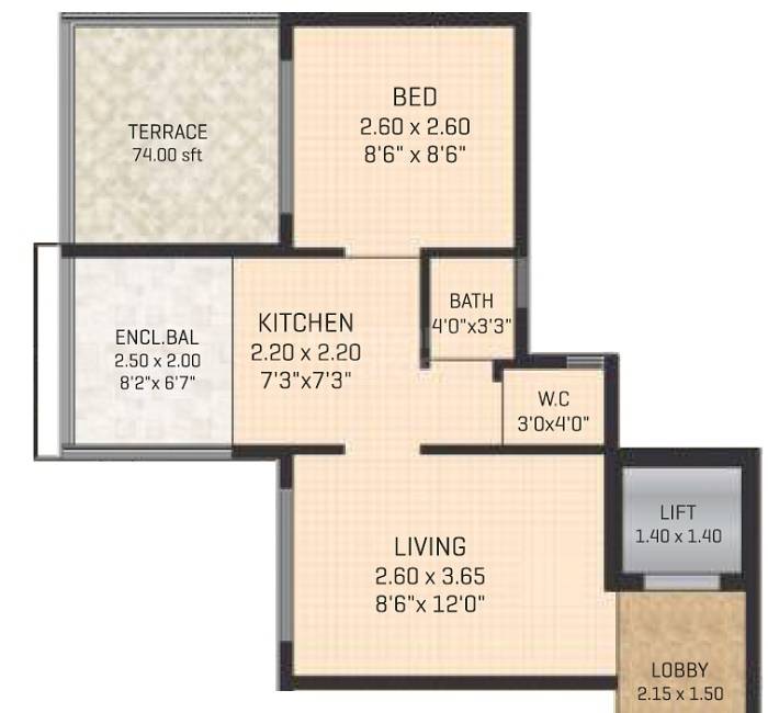 Floor plan of 1 BHK 315 Sq. Ft. Apartment in Shivkrupa Priyanshi Residency, Navi Mumbai