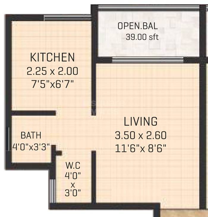 Floor plan of 230 Sq. Ft. Studio in Shivkrupa Priyanshi Residency, Navi Mumbai