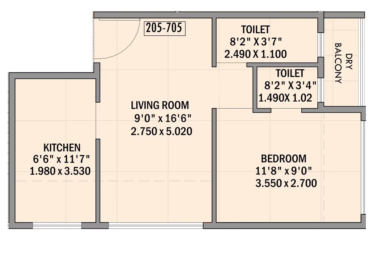 1 BHK 468 Sq. Ft. Apartment