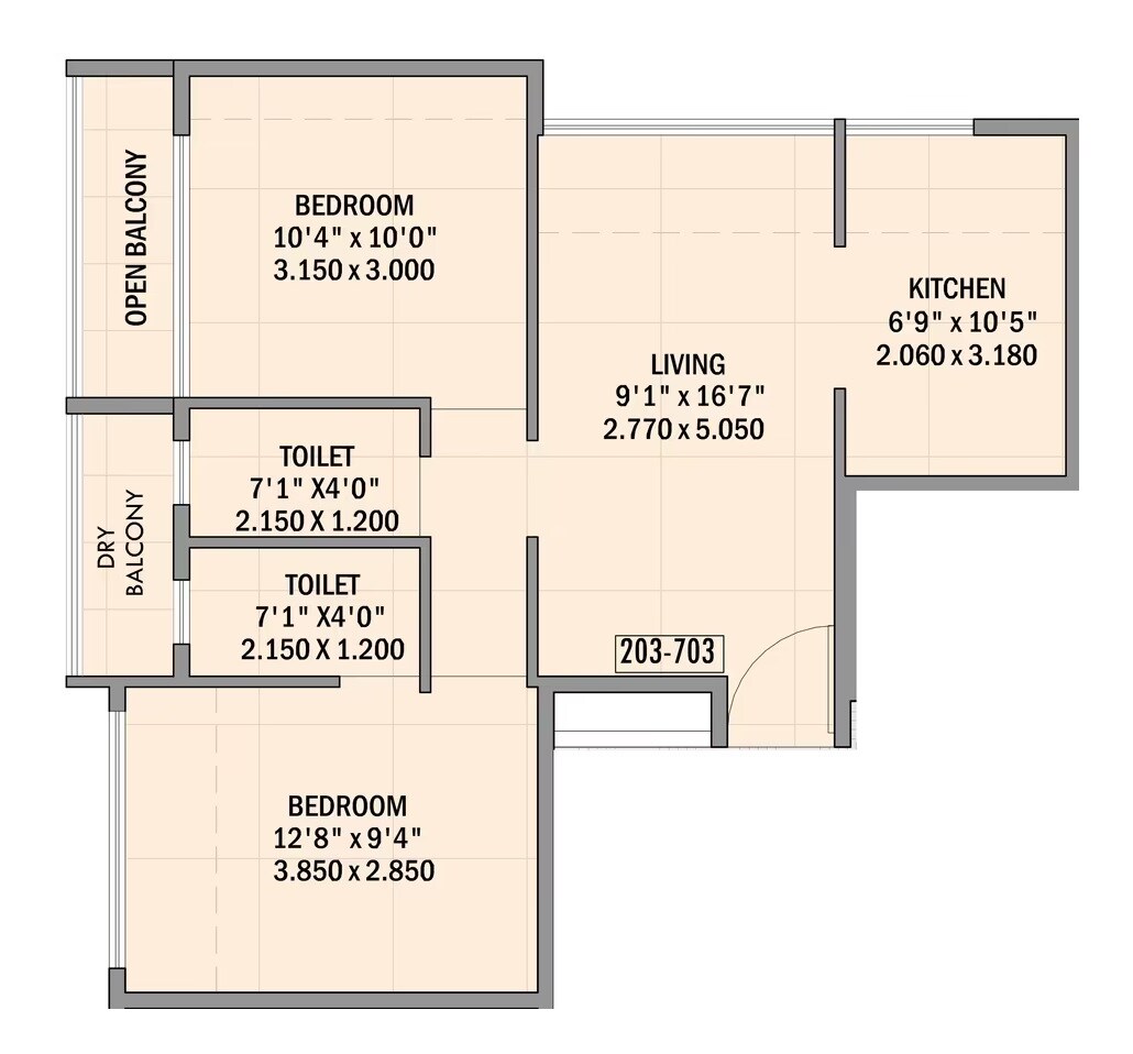 2 BHK 667 Sq. Ft. Apartment