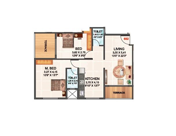 Floor plan of 2 BHK 560 Sq. Ft. Apartment in Shree Aaditya Akshay, Navi Mumbai