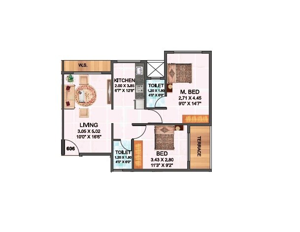 Floor plan of 2 BHK 694 Sq. Ft. Apartment in Shree Aaditya Akshay, Navi Mumbai