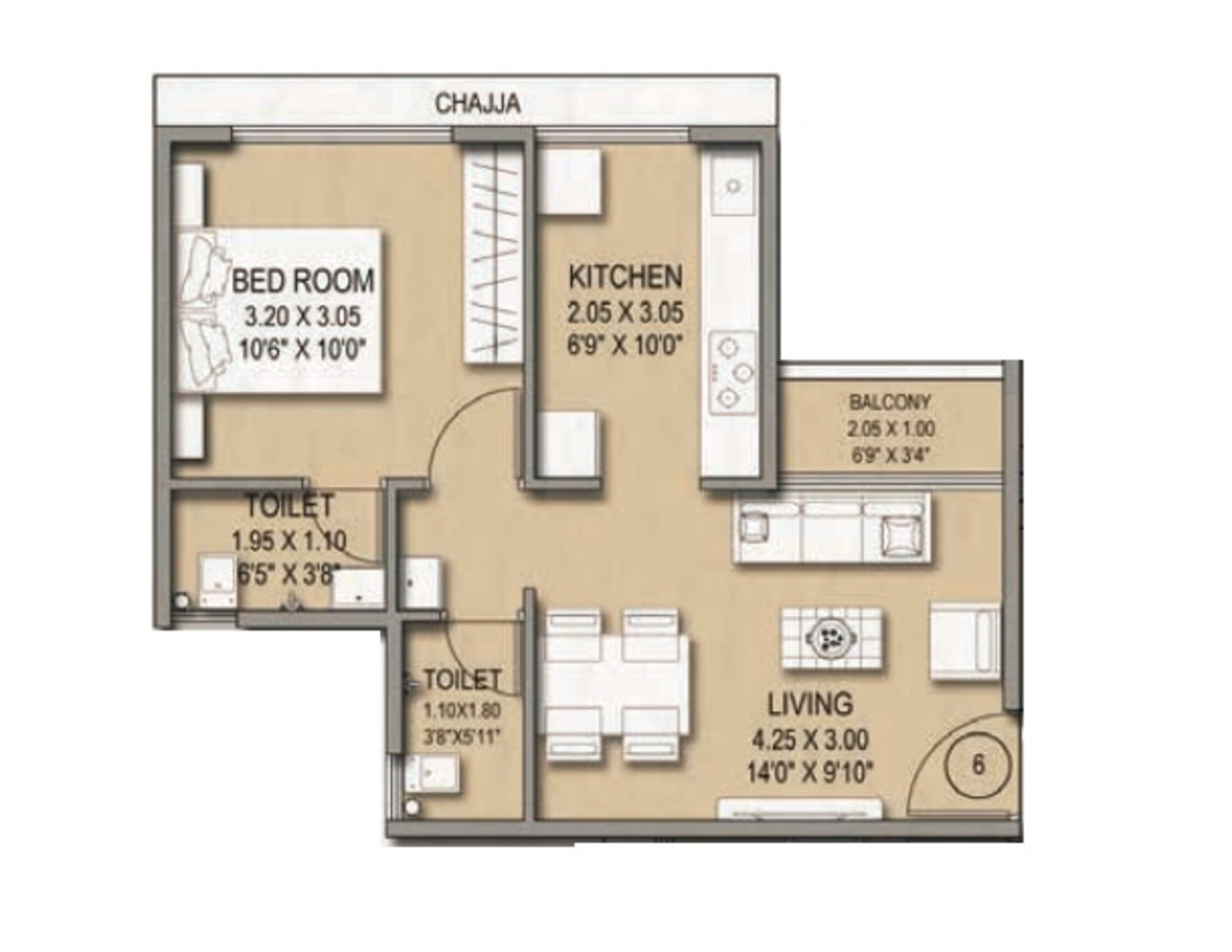 1 BHK 355 Sq. Ft. Apartment in Shree Alampata