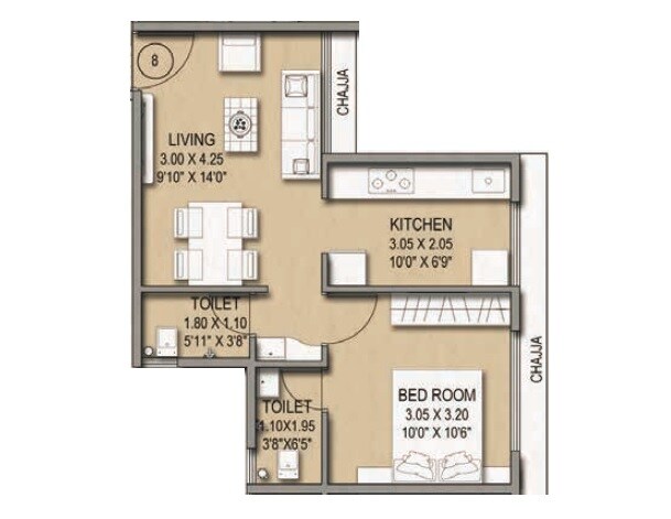 Floor plan of 1 BHK Apartment - 384 sq. ft. in Shree Alampata, Navi Mumbai