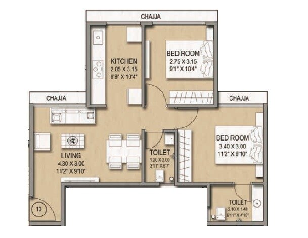 Floor plan of 2 BHK Apartment - 460 sq. ft. in Shree Alampata, Navi Mumbai