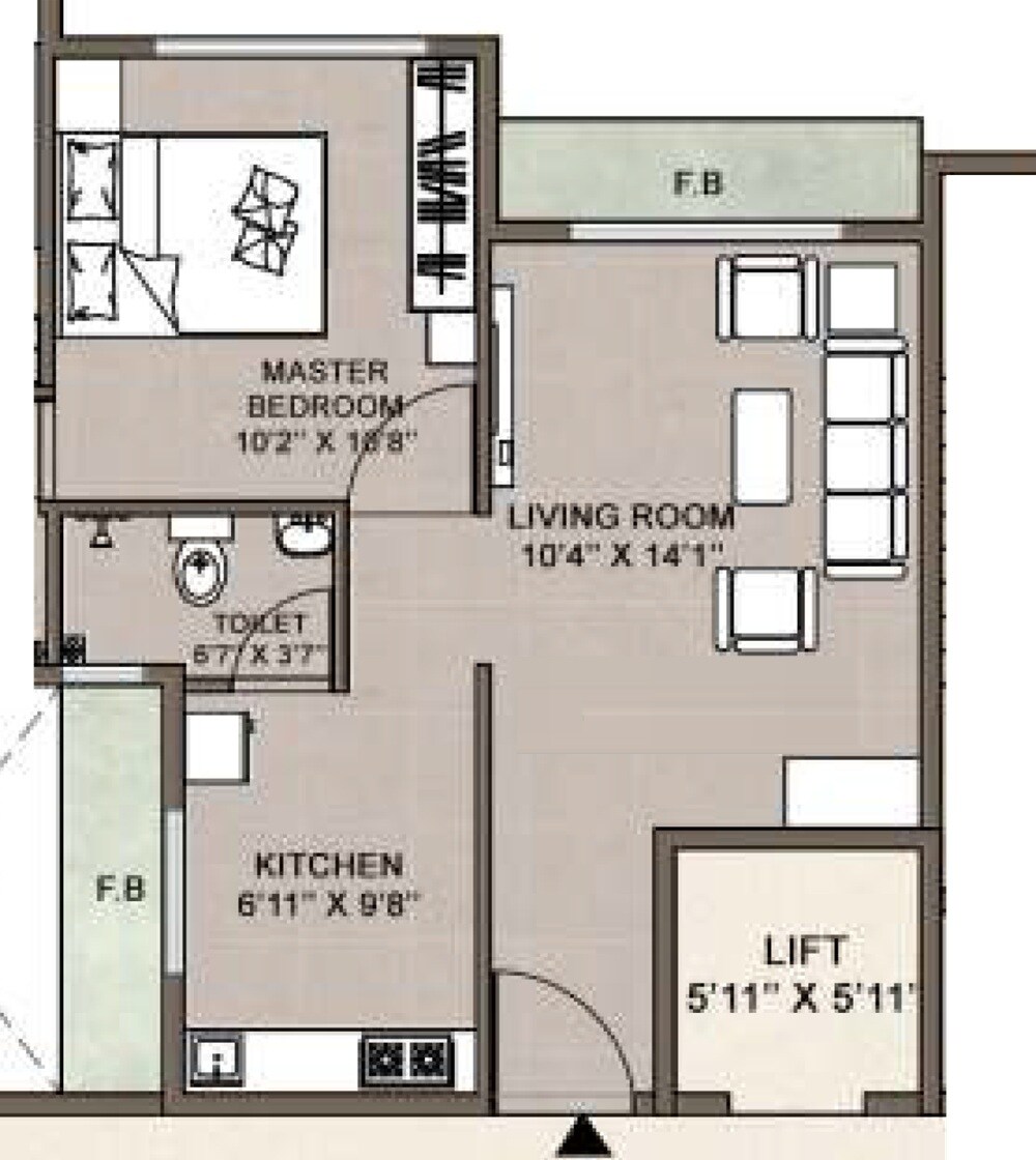 Floor plan of 1 BHK 354 Sq. Ft. Apartment in Shree Balaji Icon, Navi Mumbai