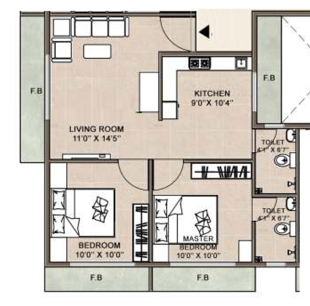 Floor plan of 2 BHK 694 Sq. Ft. Apartment in Shree Balaji Icon, Navi Mumbai