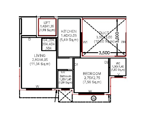 Floor plan of 1 BHK 307 Sq. Ft. Apartment in Shree Balaji Jijai Apartment, Navi Mumbai