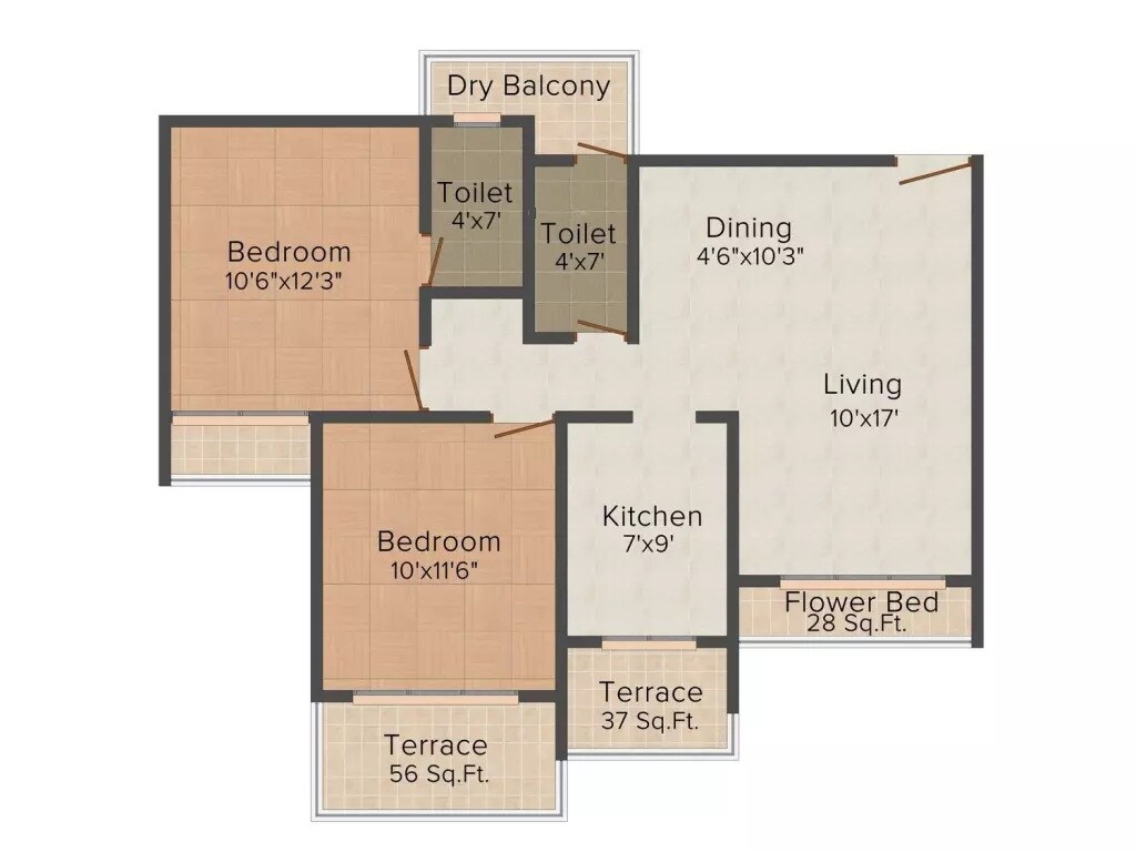 Floor plan of 2 BHK 1179 Sq. Ft. Apartment in Shree Balaji  Om Harmony, Navi Mumbai