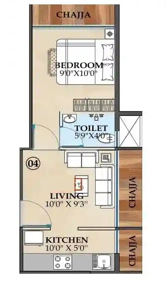Floor plan of 1 BHK 302 Sq. Ft. Apartment in Shree Chaitanya Pride, Navi Mumbai