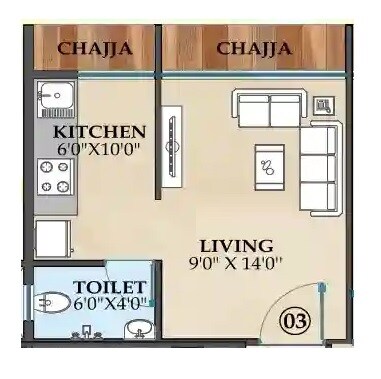 Floor plan of 215 Sq. Ft. Studio in Shree Chaitanya Pride, Navi Mumbai