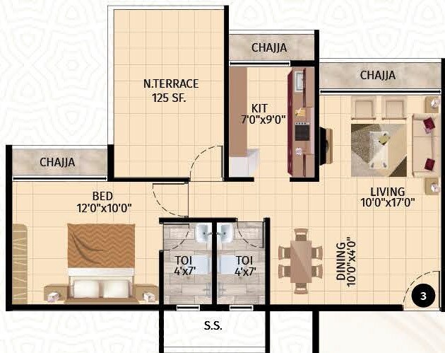 Floor plan of 1 BHK 434 Sq. Ft. Apartment in Shree Chamunda Damodarpriya, Navi Mumbai