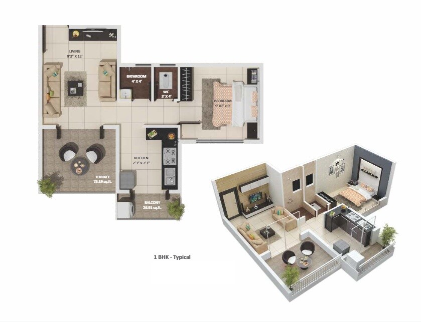 Floor plan of 1 BHK 420 Sq. Ft. Apartment in Shree Enterprises Sparsh Phase 2, Navi Mumbai
