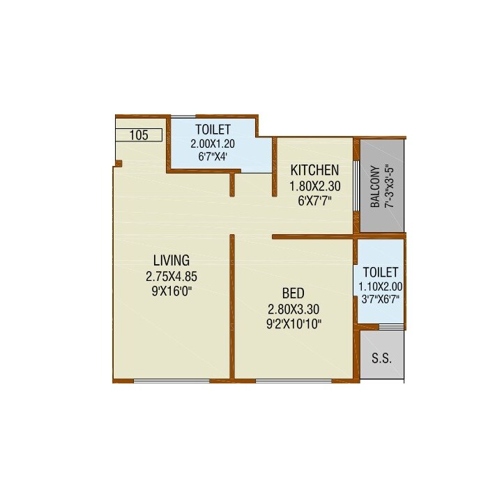 Floor plan of 1 BHK 342 Sq. Ft. Apartment in Shree Ganesh Alliaance, Navi Mumbai