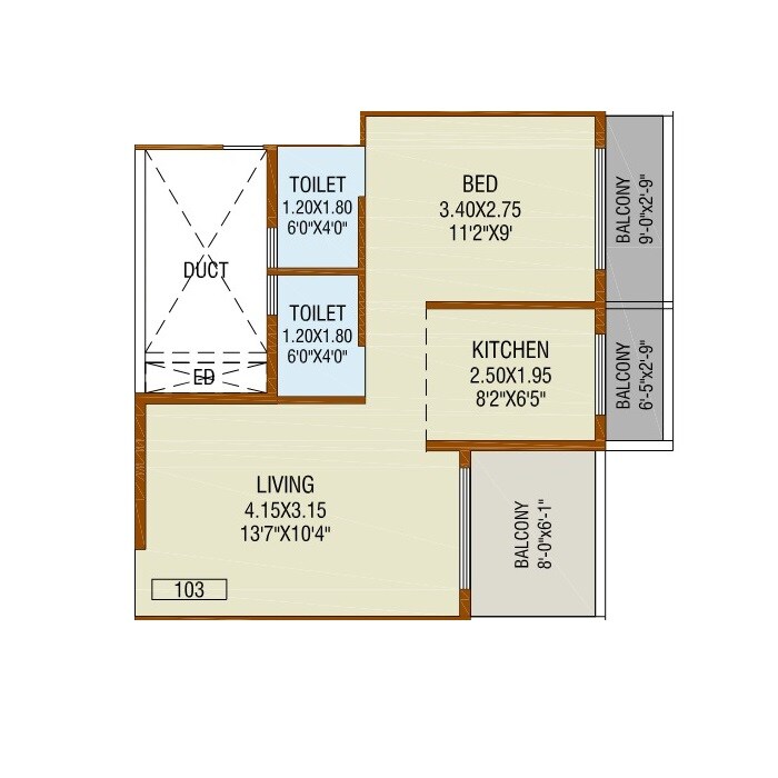 2 BHK 407 Sq. Ft. Apartment