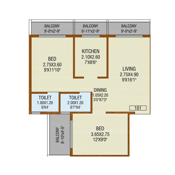2 BHK 462 Sq. Ft. Apartment