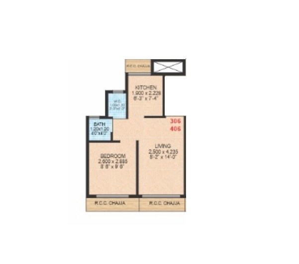 Floor plan of 1 BHK 277 Sq. Ft. Apartment in Shree Ganesh Haribhau Kunj, Navi Mumbai
