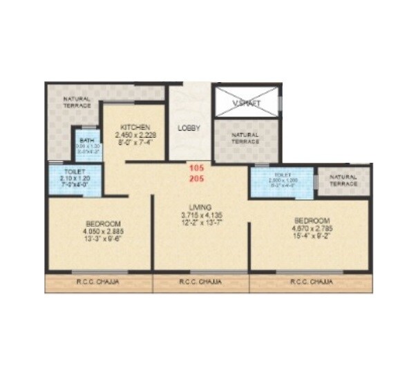 Floor plan of 2 BHK 536 Sq. Ft. Apartment in Shree Ganesh Haribhau Kunj, Navi Mumbai