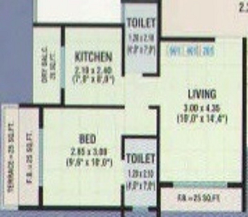 Floor plan of 1 BHK 656 Sq. Ft. Apartment in Shree Ganesh Krupa, Navi Mumbai