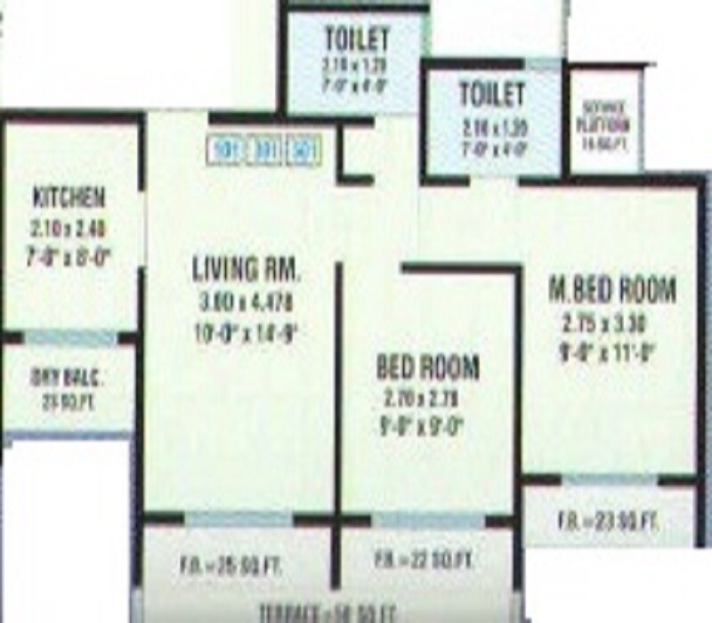 Floor plan of 2 BHK 960 Sq. Ft. Apartment in Shree Ganesh Krupa, Navi Mumbai