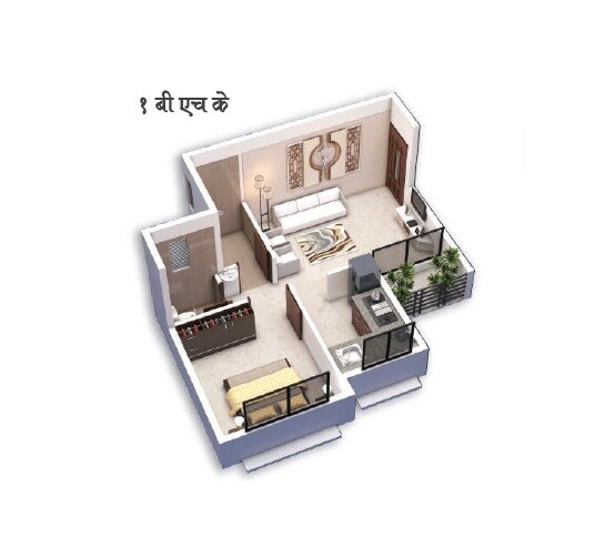 Floor plan of 1 BHK 318 Sq. Ft. Apartment in Shree Gokul Heights, Navi Mumbai