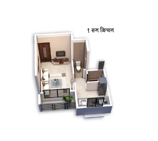 Floor plan of 224 Sq. Ft. Studio in Shree Gokul Heights, Navi Mumbai