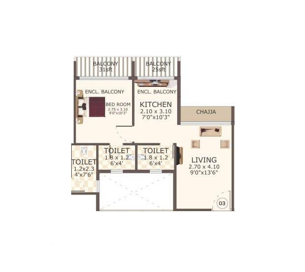 Floor plan of 1 BHK 466 Sq. Ft. Apartment in Shree Hari Priya, Navi Mumbai