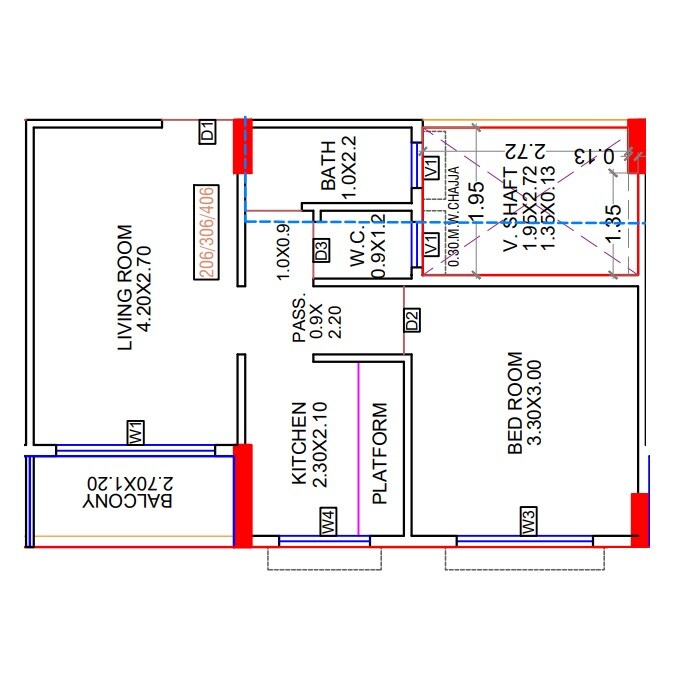 Floor plan of 1 BHK Apartment - 365 sq. ft. in Shree Heramb Residency, Navi Mumbai