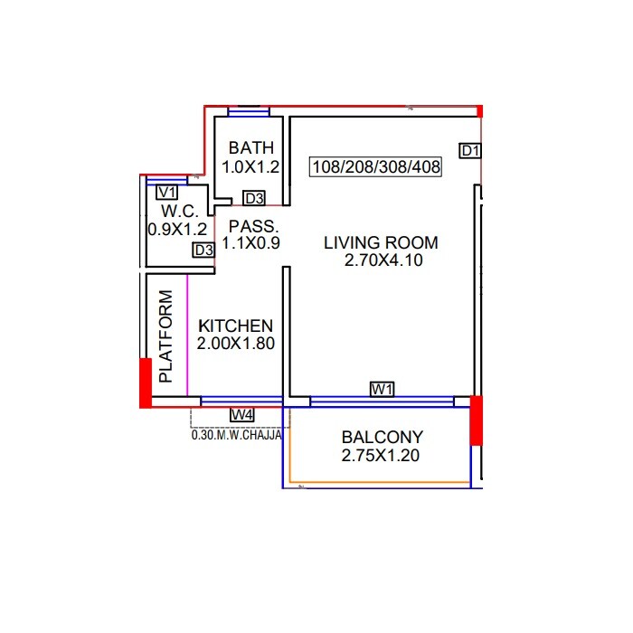 Floor plan of Studio - 205 sq. ft. in Shree Heramb Residency, Navi Mumbai