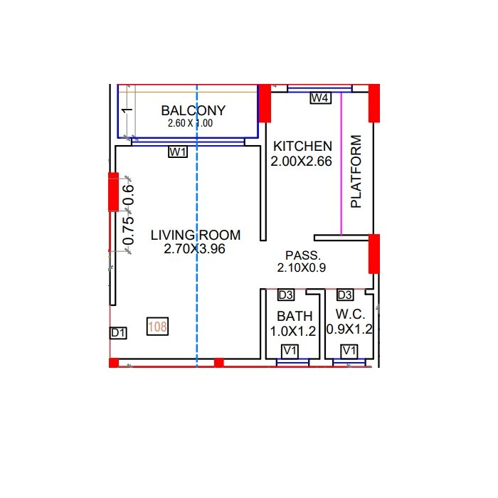 Floor plan of Studio - 231 sq. ft. in Shree Heramb Residency, Navi Mumbai